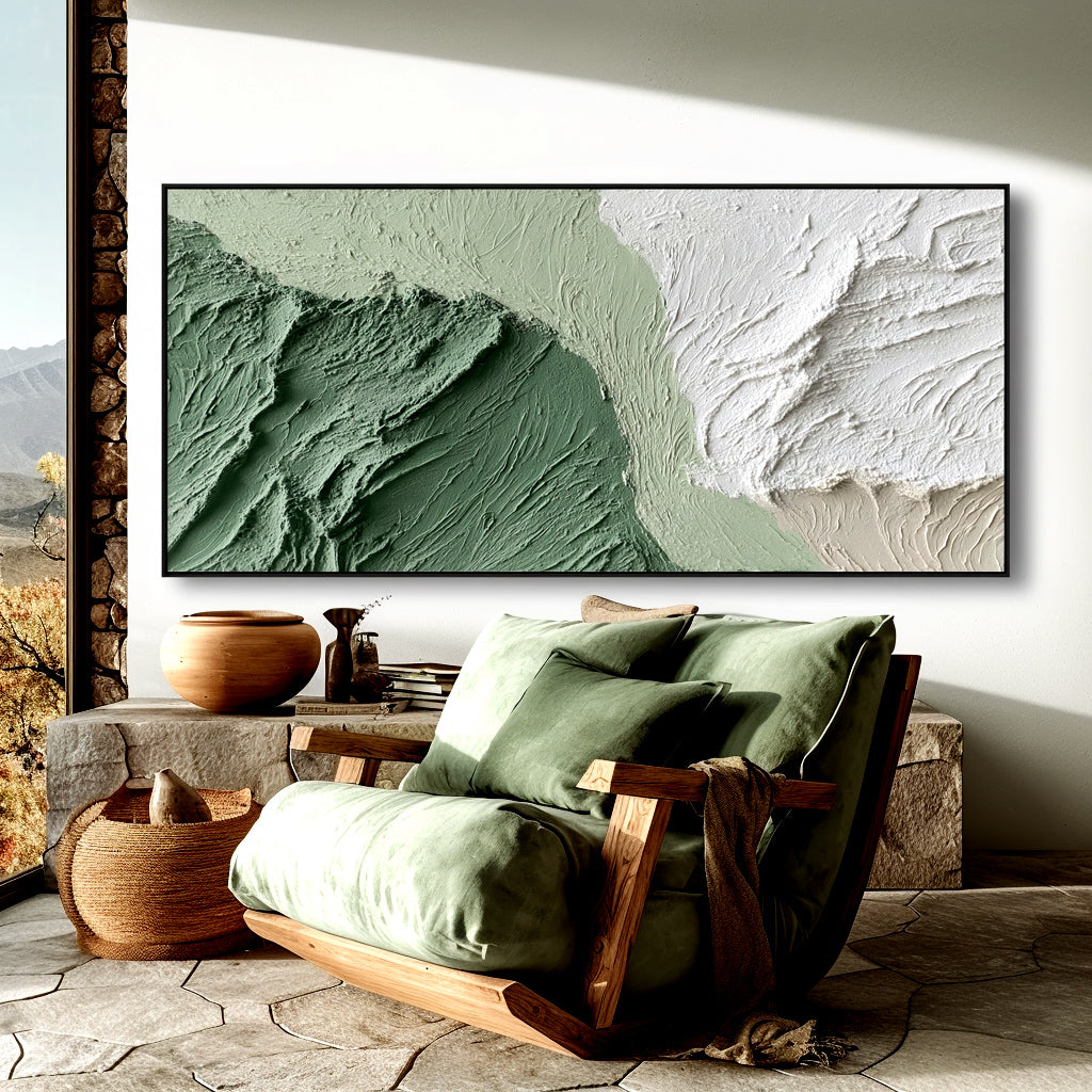 Abstract Textured Landscape - Soft Green and White Palette