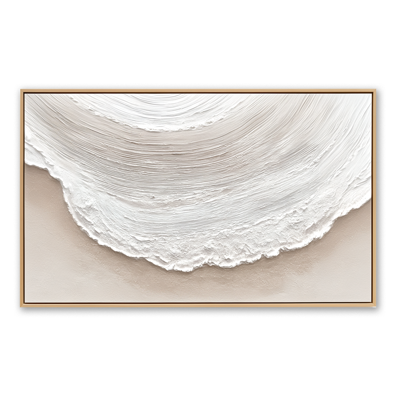 Abstract textured white wave painting with soft beige tones.