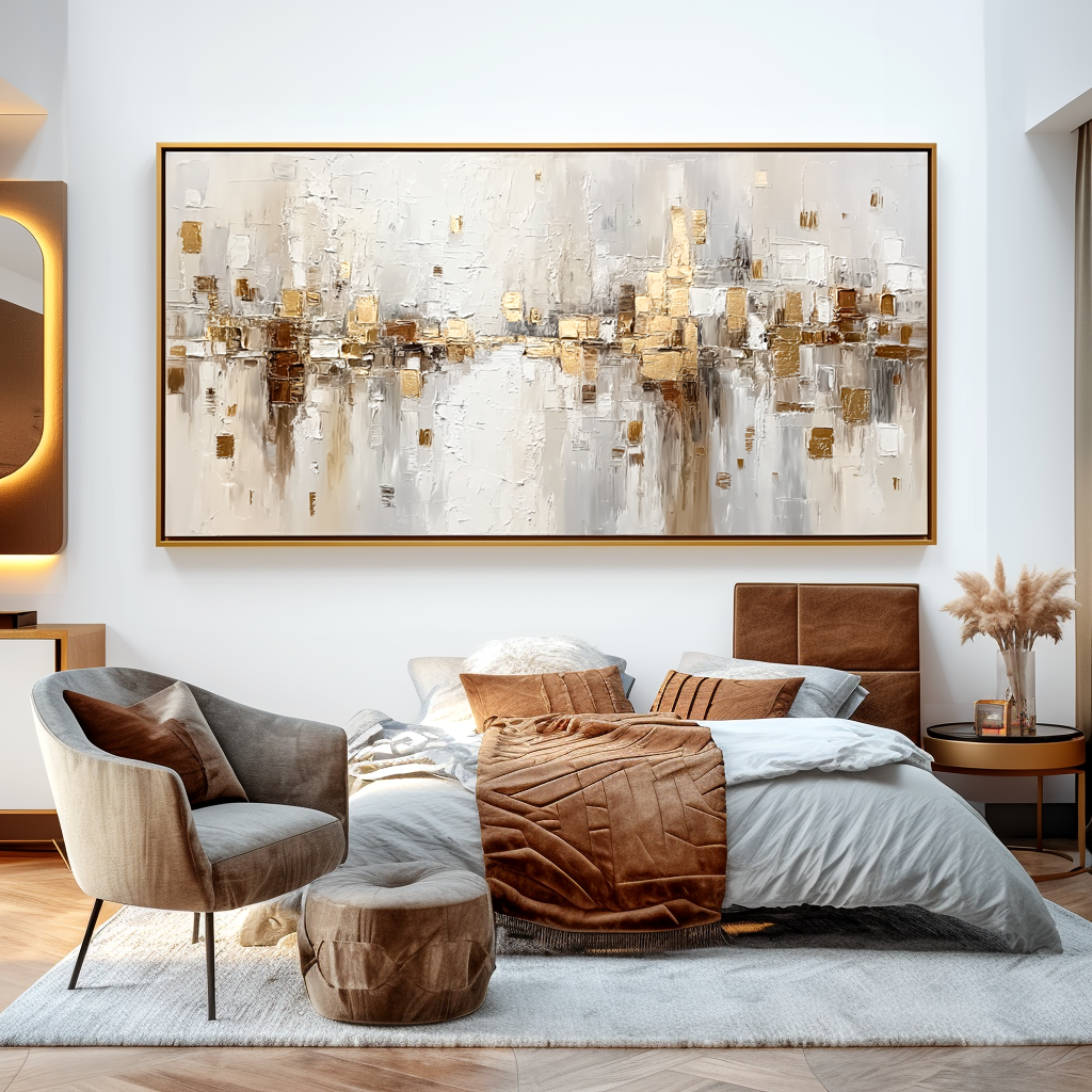 Golden Abstract Cityscape - Textured Oil Painting