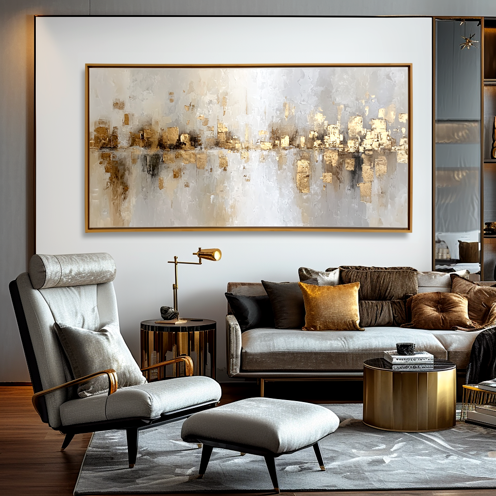 Golden Cityscape Reflection - Textured Oil Painting