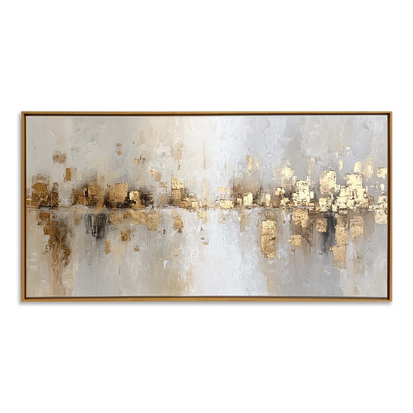 Golden Cityscape Reflection - Textured Oil Painting