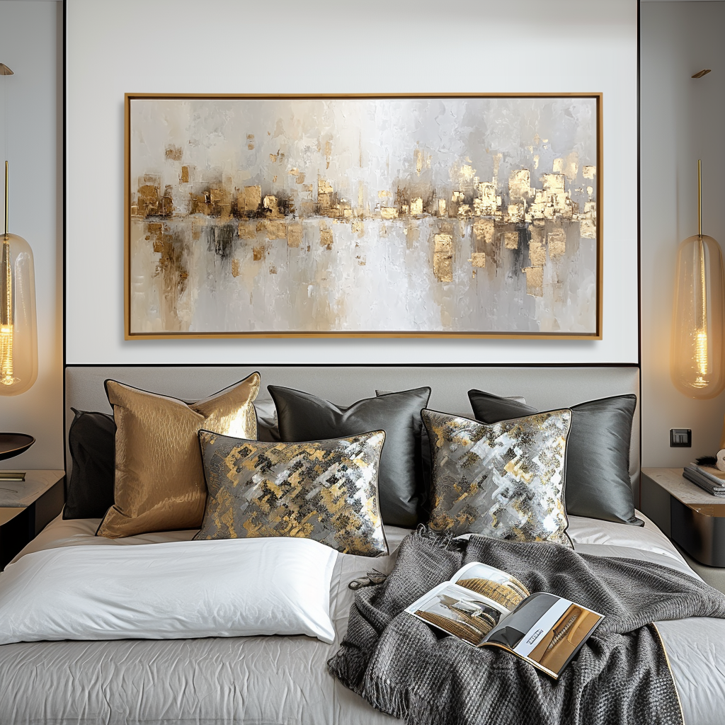 Golden Cityscape Reflection - Textured Oil Painting