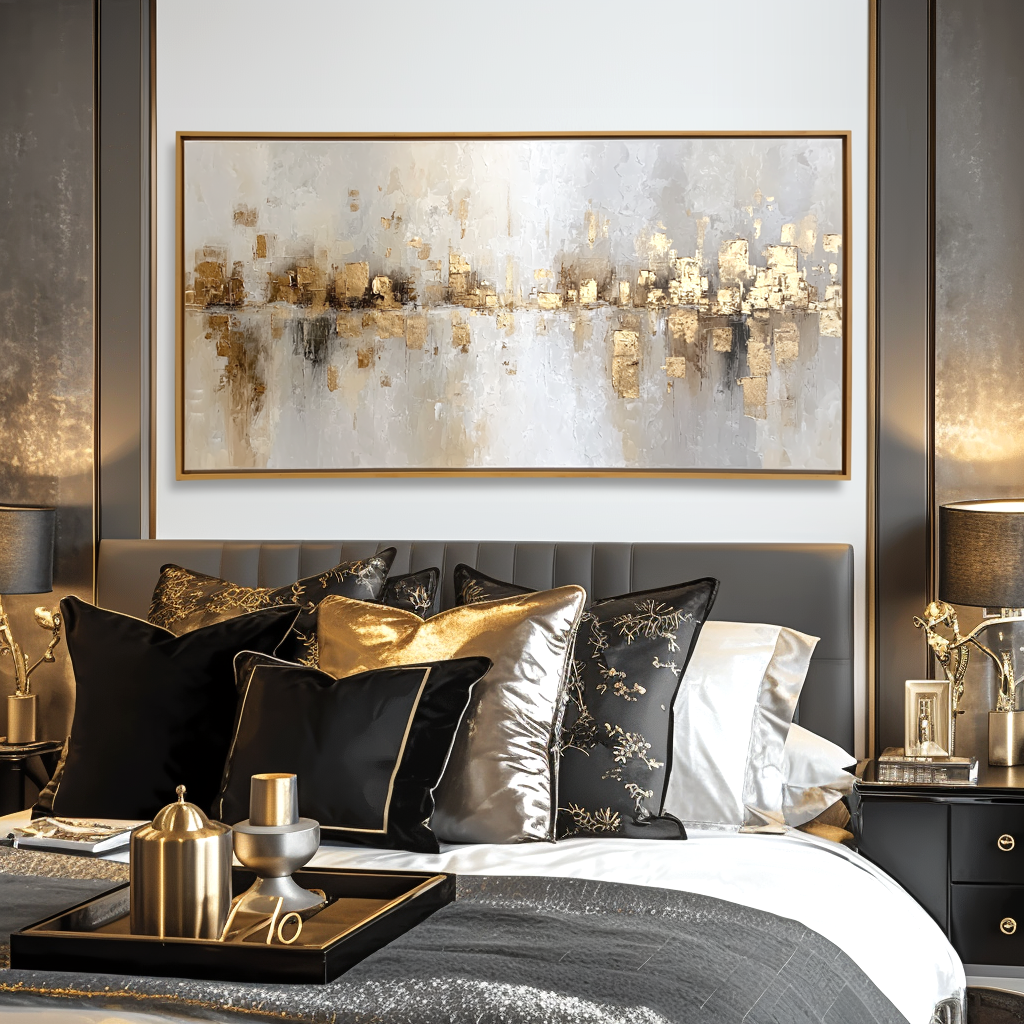 Golden Cityscape Reflection - Textured Oil Painting