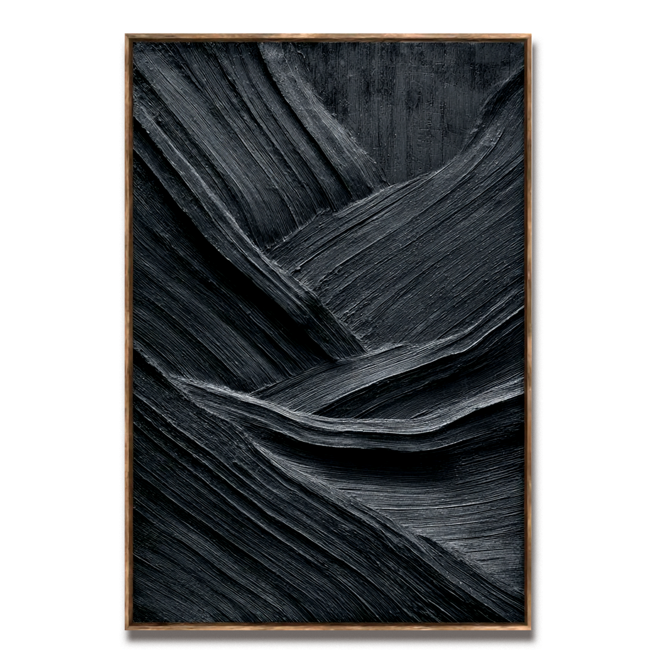 Abstract textured black oil painting with dynamic waves and impasto brushstrokes