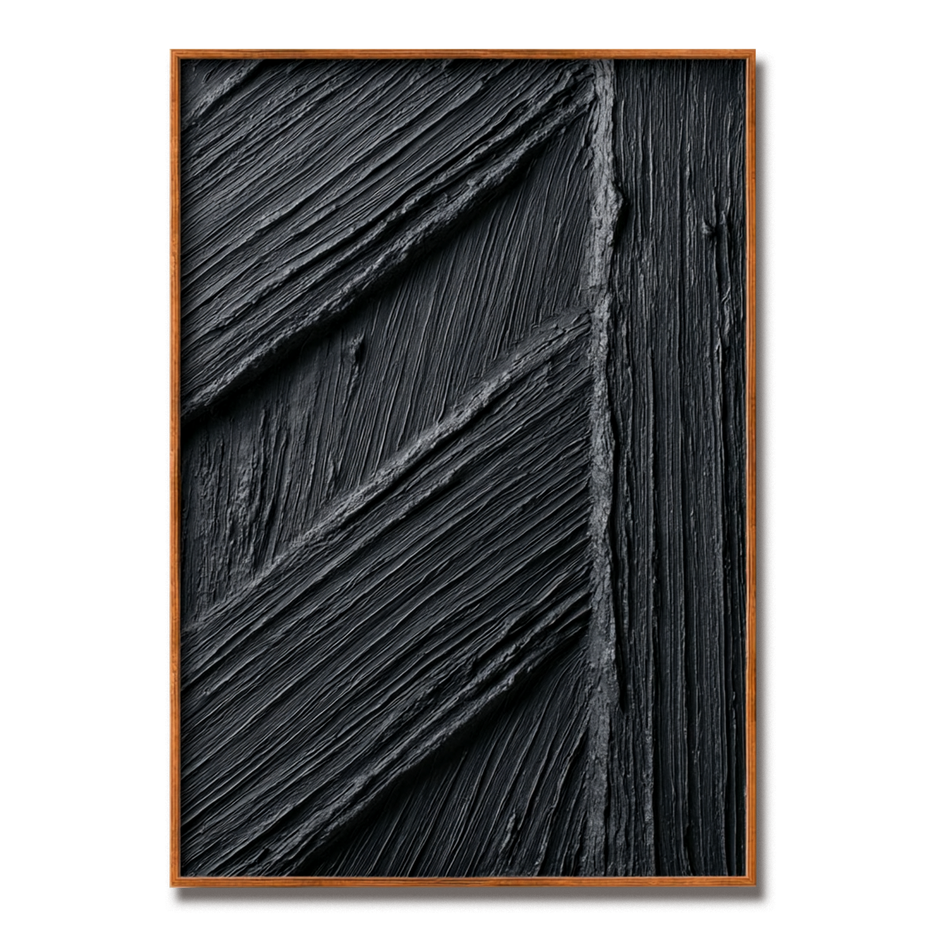 Abstract textured black oil painting with angular brushstrokes and geometric lines