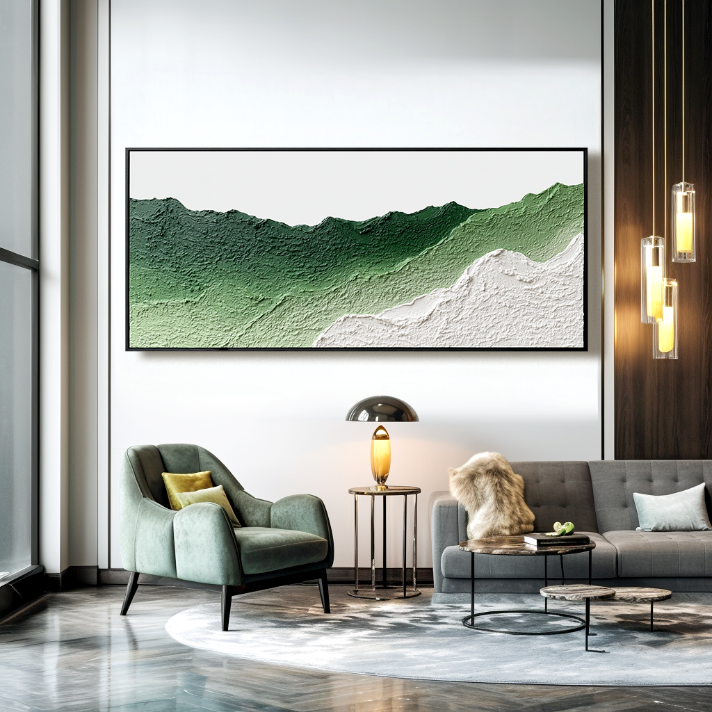 Abstract Green Landscape - Textured Oil Painting