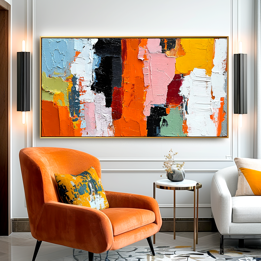 Colorful Abstract Textured Oil Painting – Modern Art for Bold Interiors