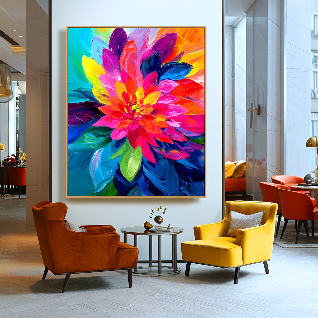 Vibrant Floral Oil Painting – Colorful Abstract Flower Art for Bold Spaces