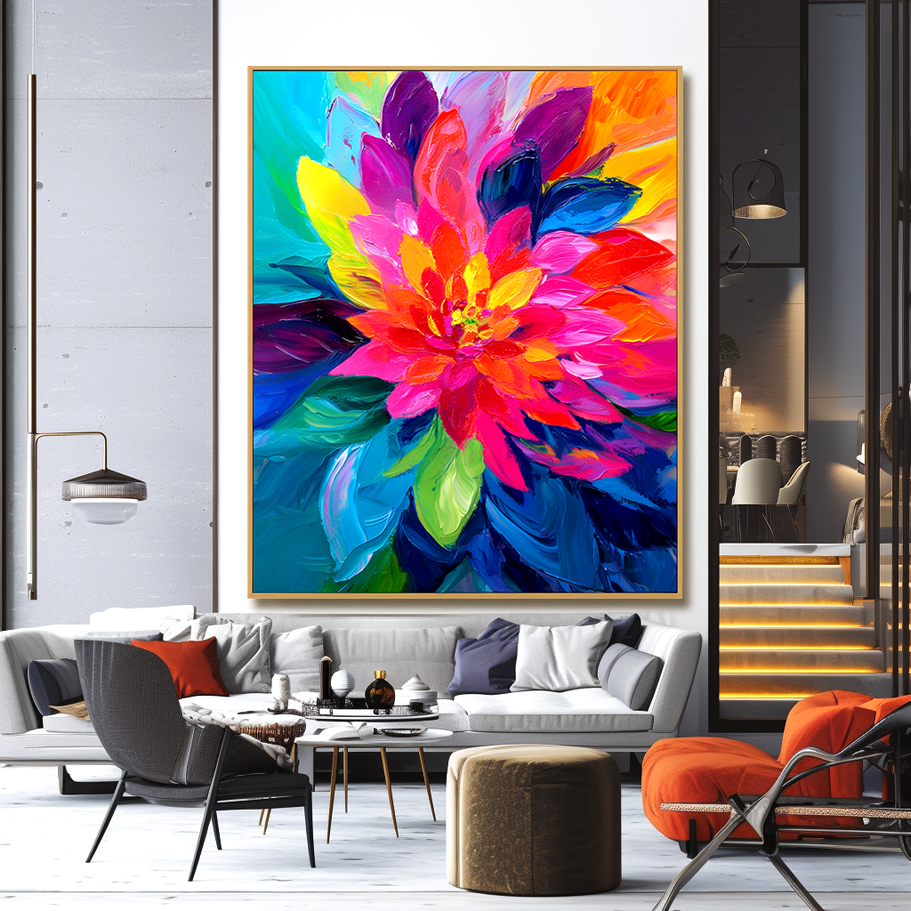 Vibrant Floral Oil Painting – Colorful Abstract Flower Art for Bold Spaces