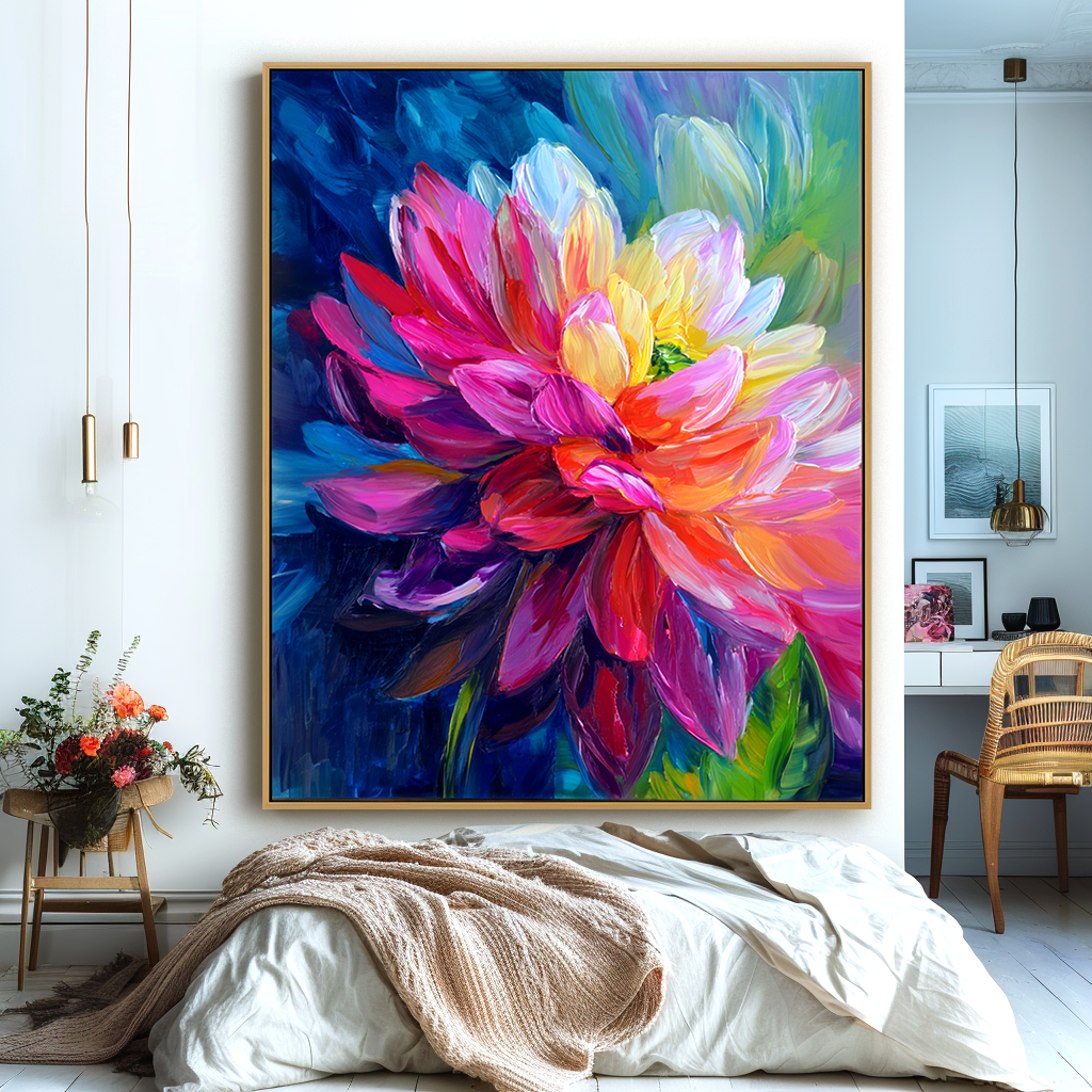 Radiant Floral Oil Painting – Bold and Vibrant Flower Art for Your Space