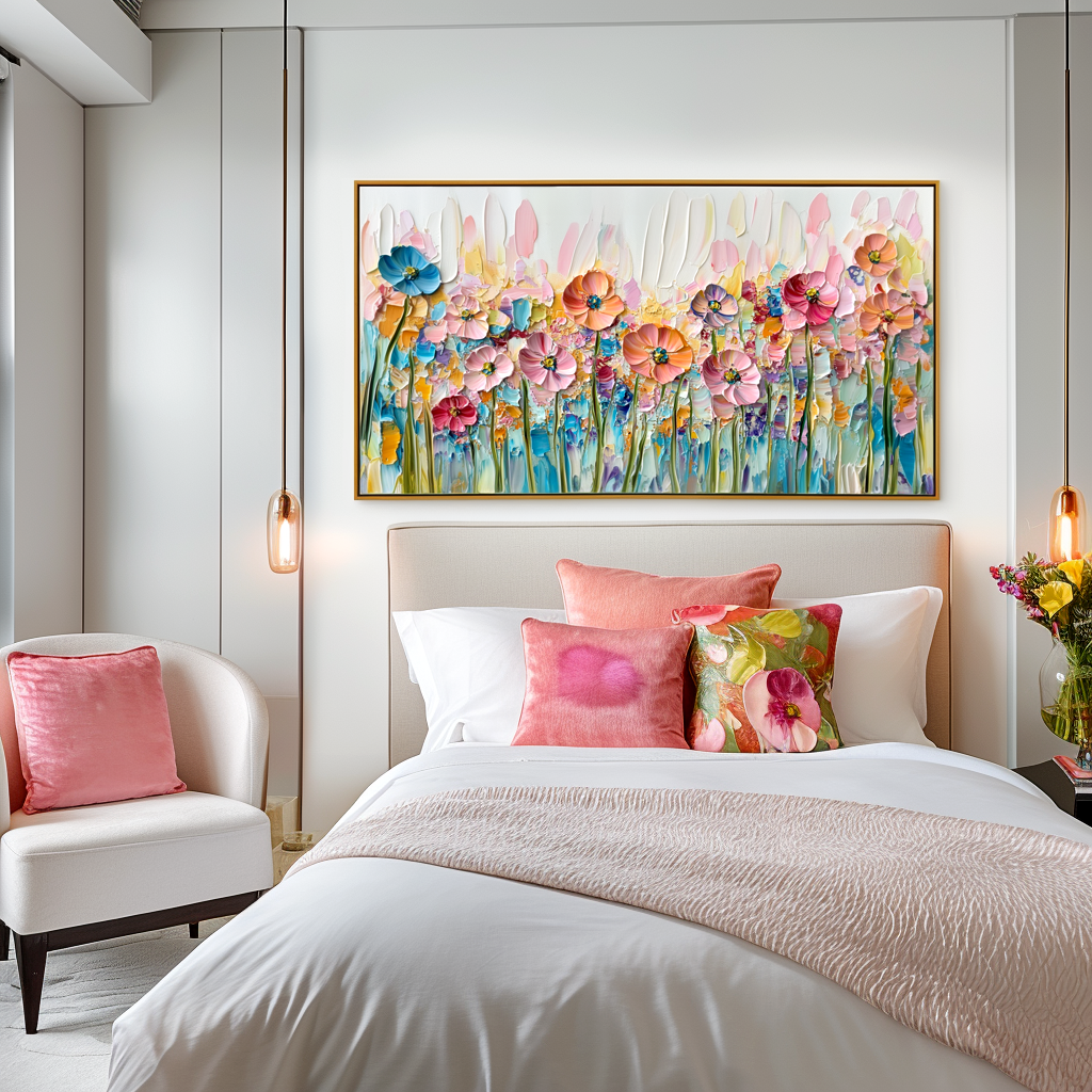 Vibrant Floral Oil Painting – Colorful Poppy Field Art with Textured Strokes