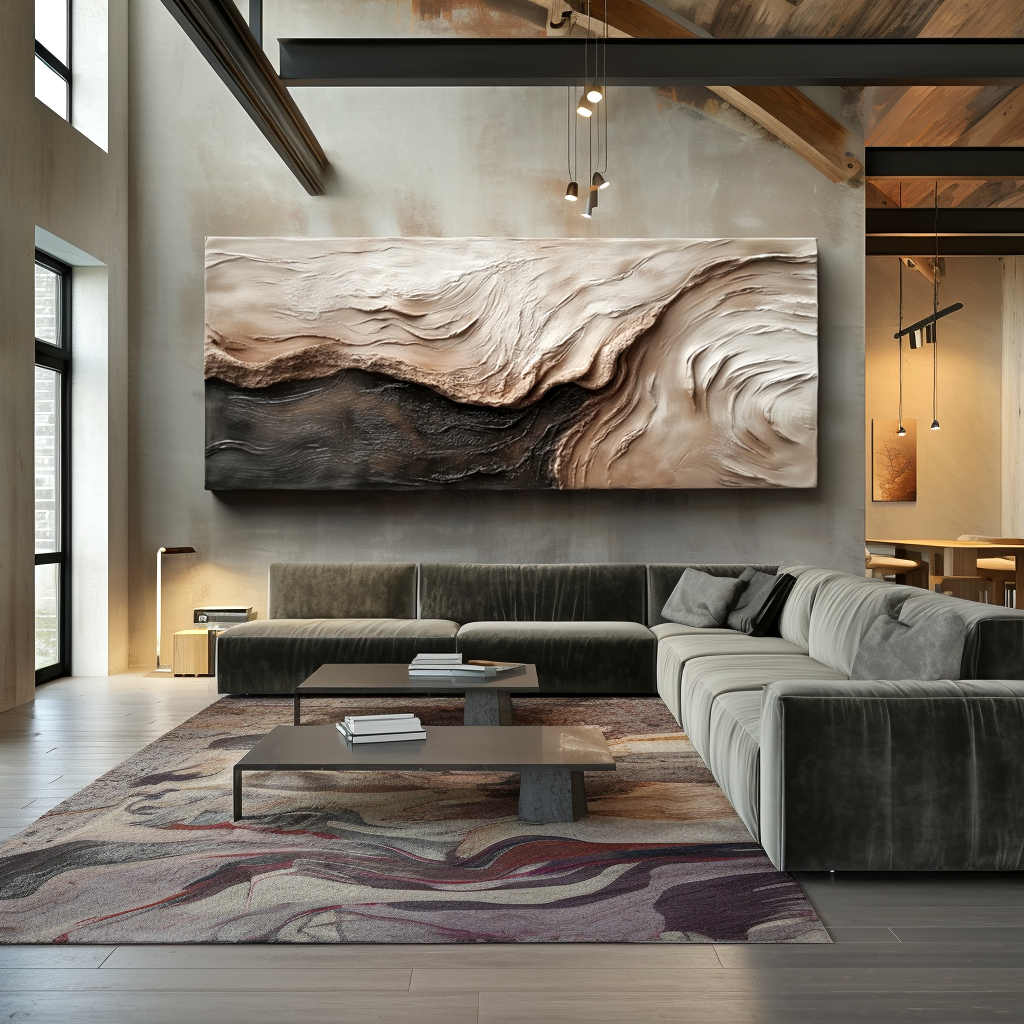 textured neutral abstract landscape painting with flowing earth tones