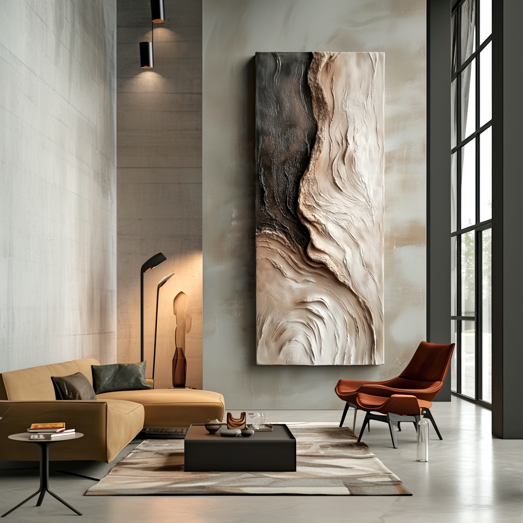 textured neutral abstract landscape painting with flowing earth tones