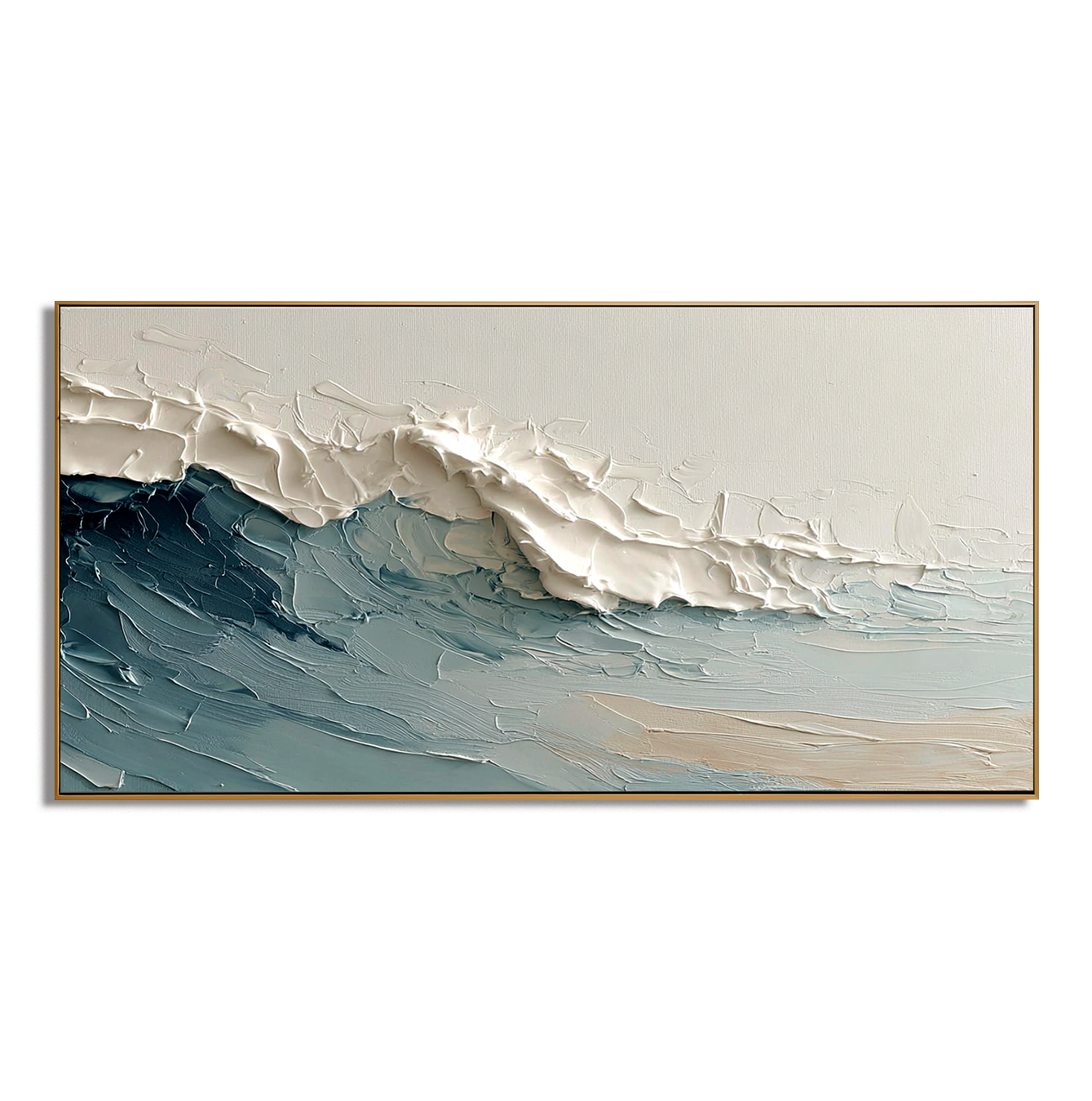textured abstract ocean wave painting with blue water and white foam