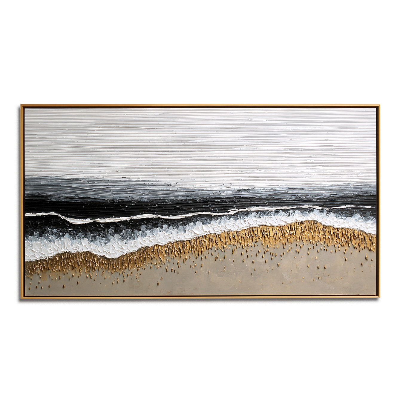 textured abstract beach painting with waves and golden sand