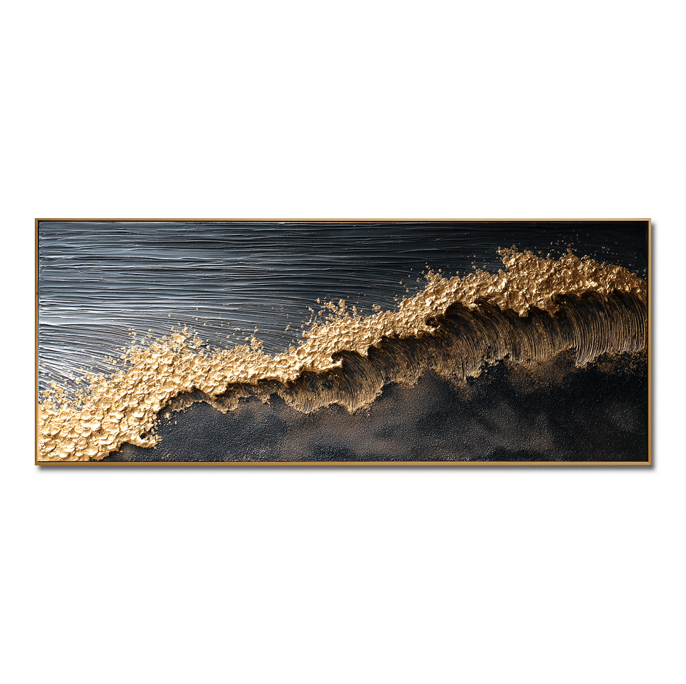 luxury textured abstract golden wave painting on dark background