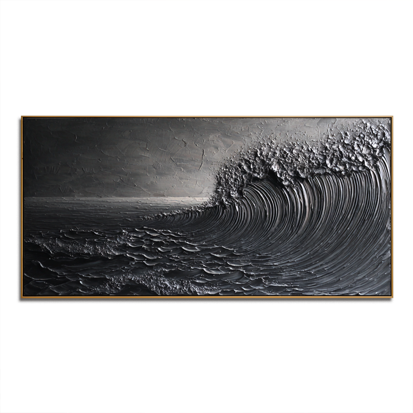 Midnight Surge Textured Monochrome Abstract Wave Canvas Art