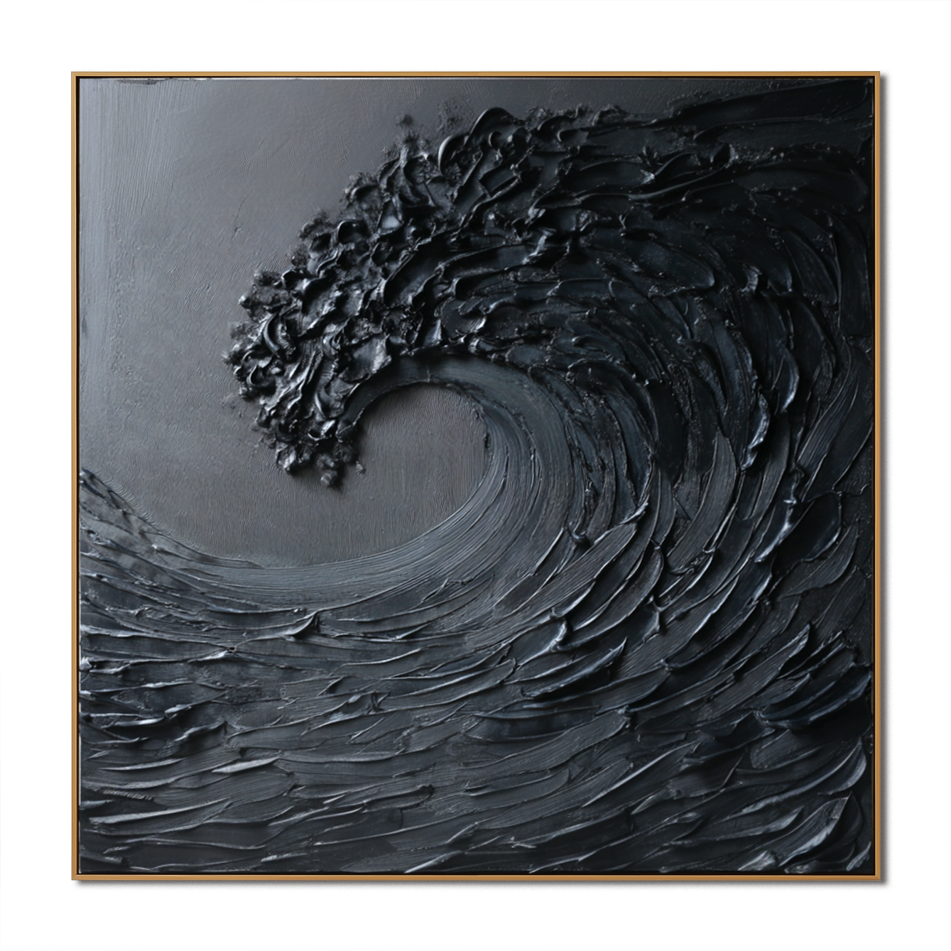 textured black abstract wave painting with thick 3D brush strokes