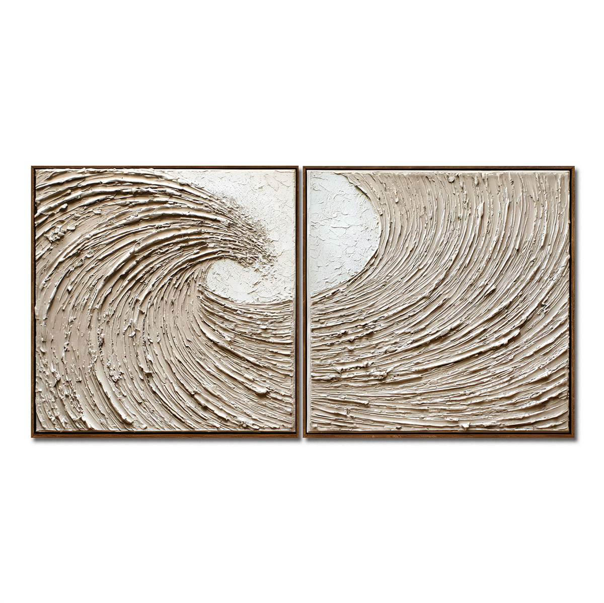 Twin Currents – Neutral Textured Abstract Diptych Wave Art
