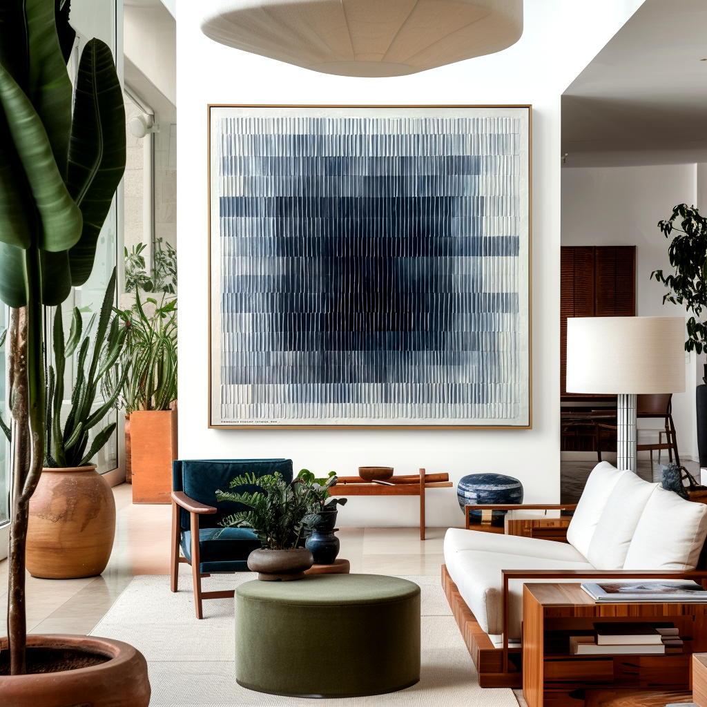 textured abstract wall art with a gradient of blue and white