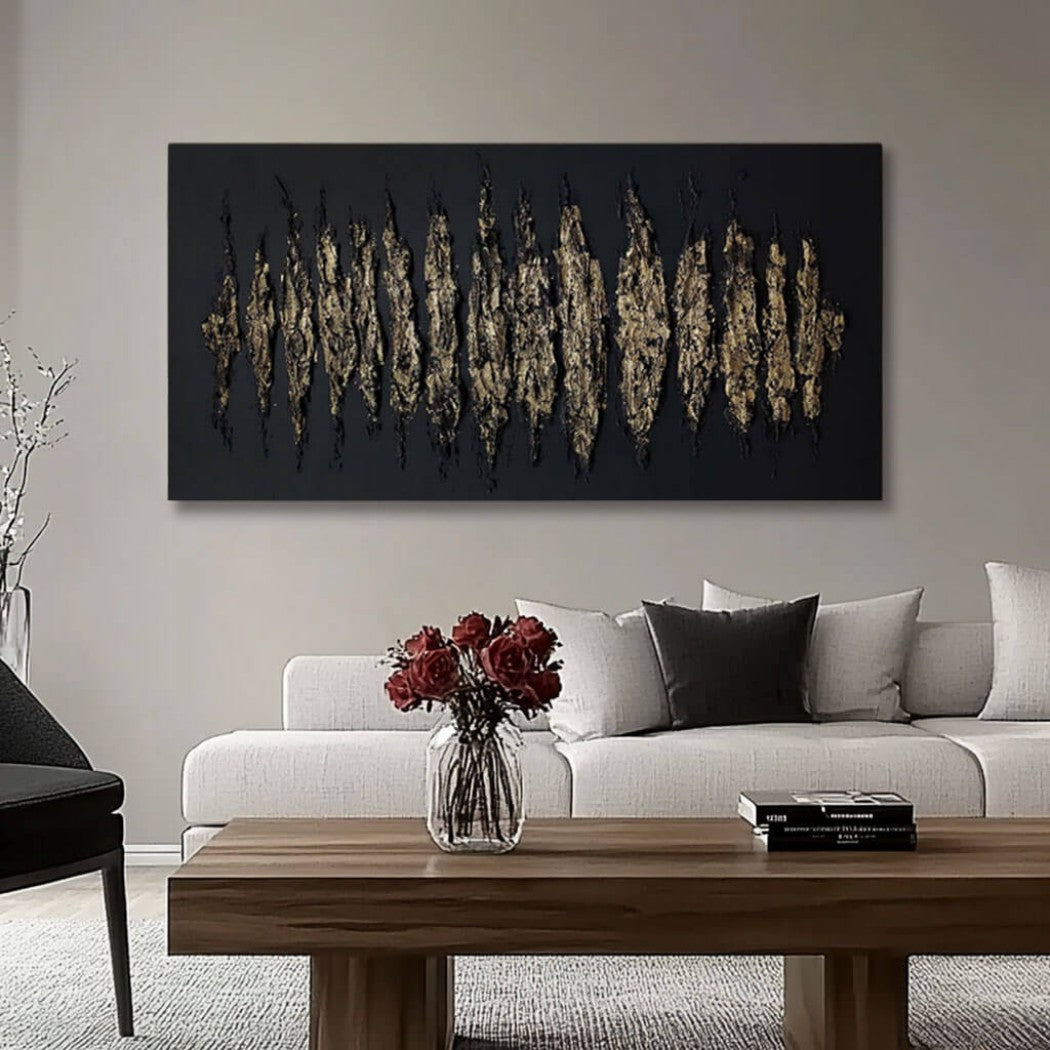 Abstract Gold Textured Oil Painting on Black Canvas #MAG030