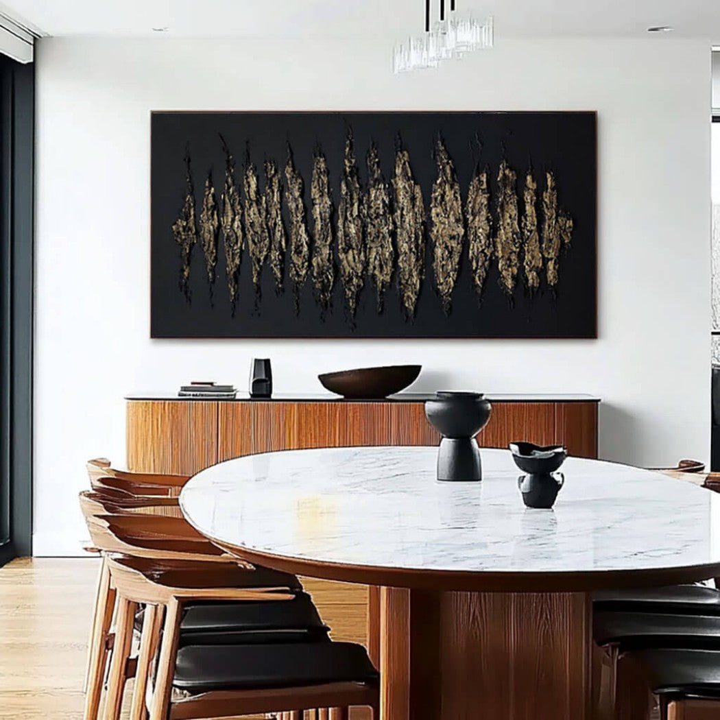 Abstract Gold Textured Oil Painting on Black Canvas #MAG030