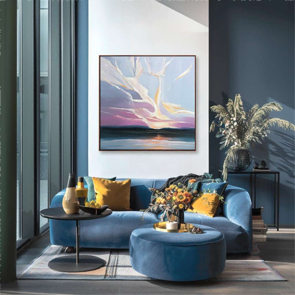 Large Original Abstract Sunset Oil Painting on Canvas #MLO0074