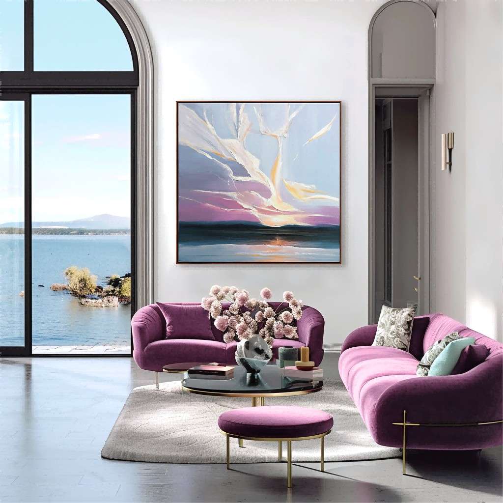 Large Original Abstract Sunset Oil Painting on Canvas #MLO0074
