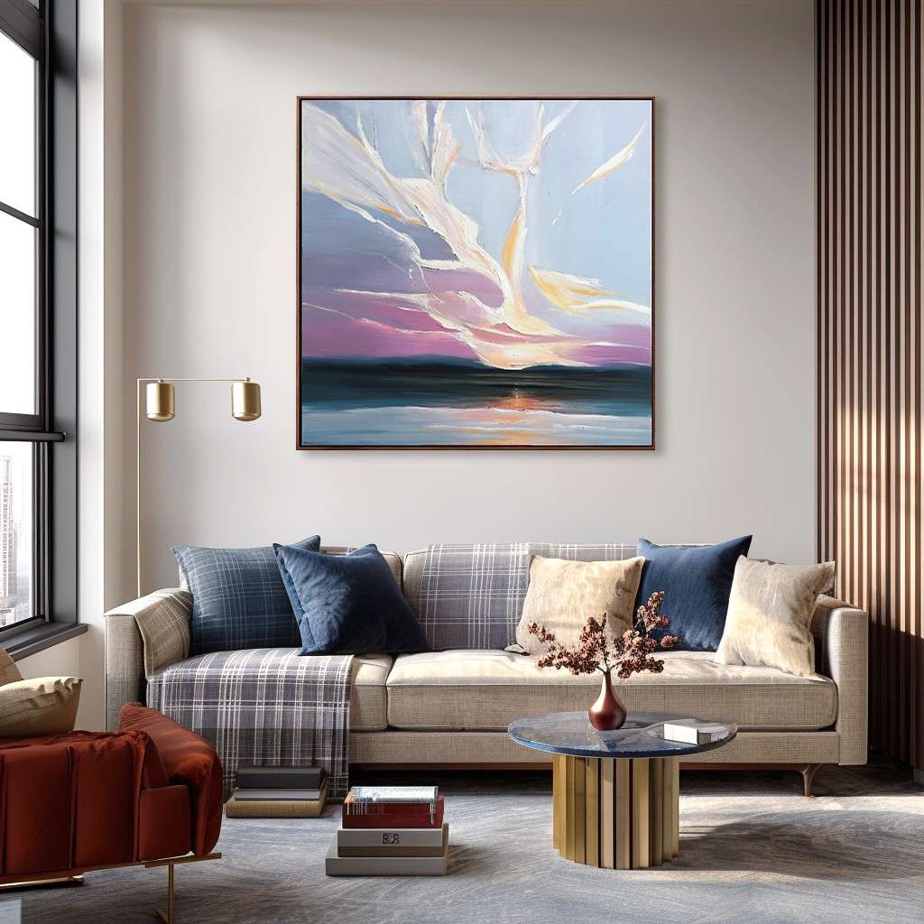 Large Original Abstract Sunset Oil Painting on Canvas #MLO0074