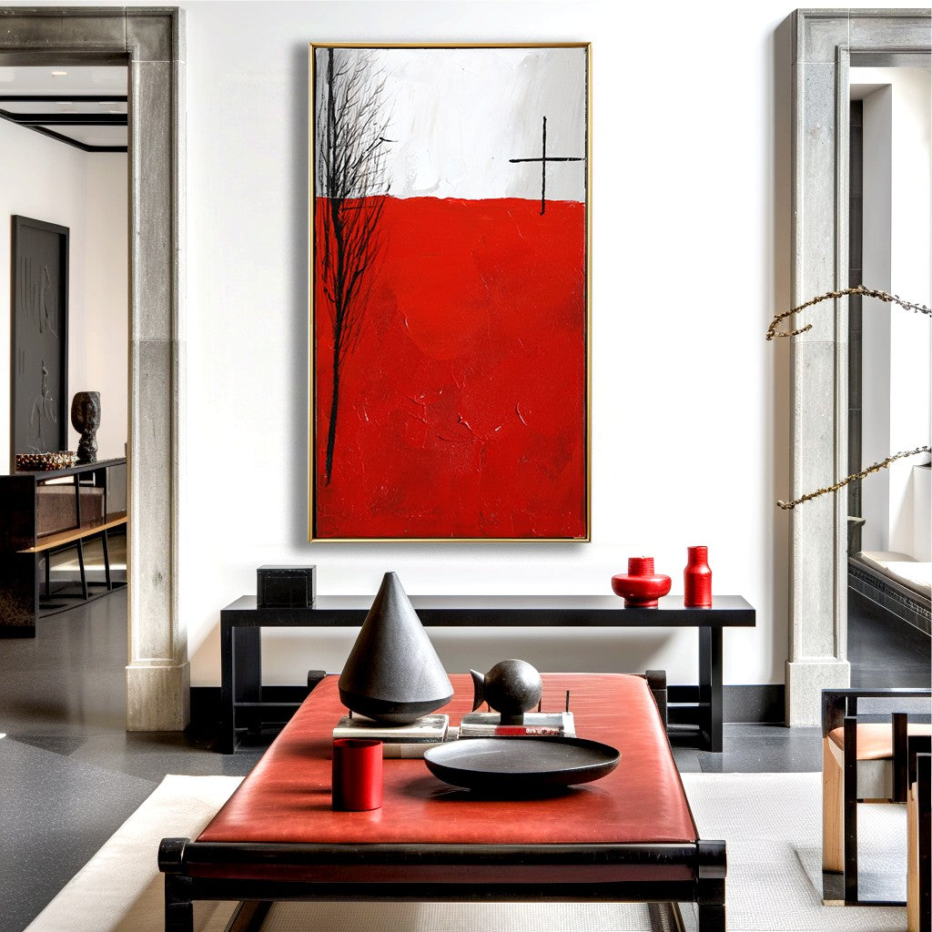 Original Red & White Abstract Painting #MOR0085