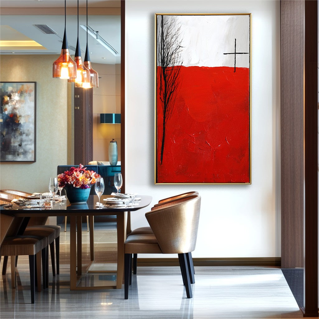 Original Red & White Abstract Painting #MOR0085