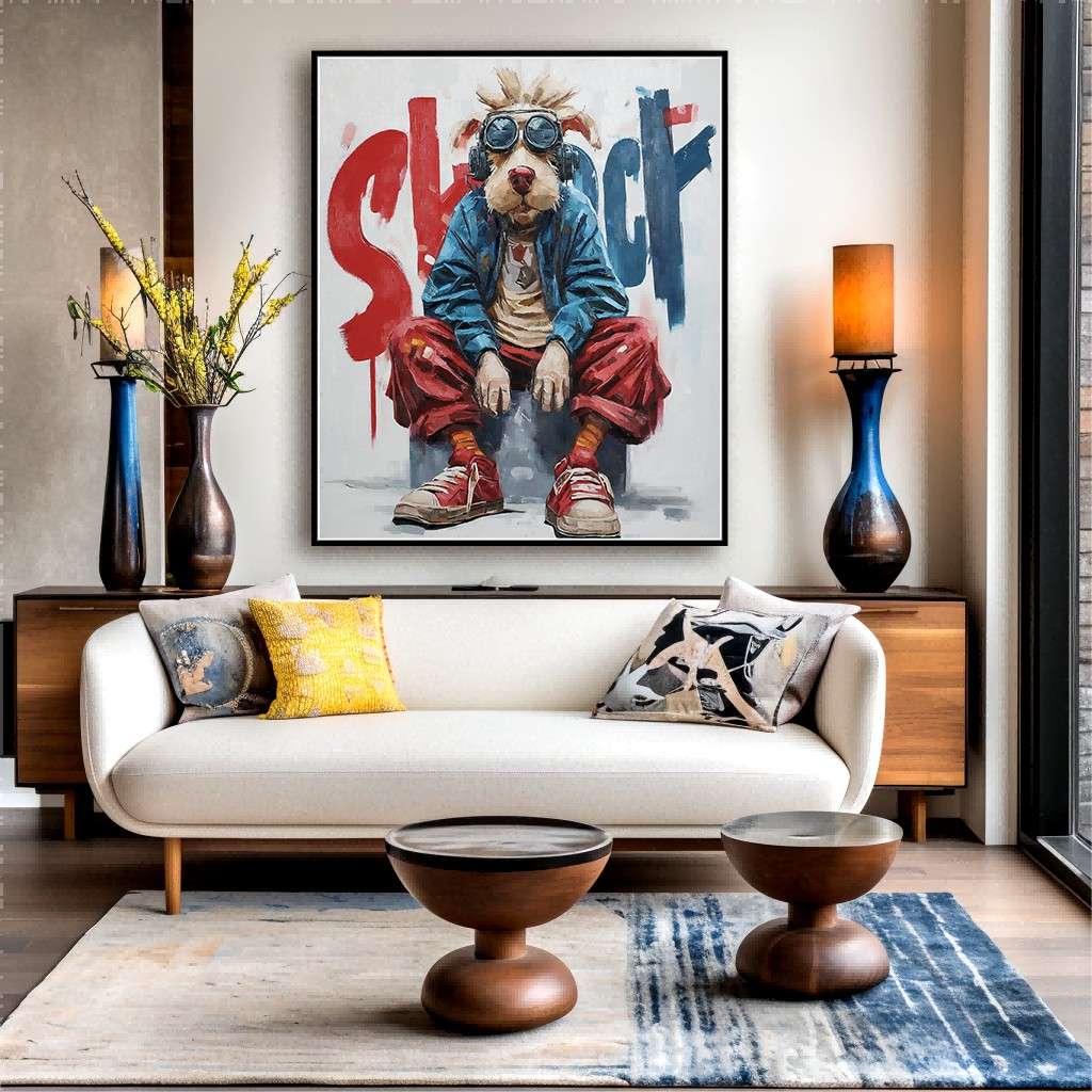 Hand-Painted Pop Art Dog Oil Painting on Canvas II #MHP0072