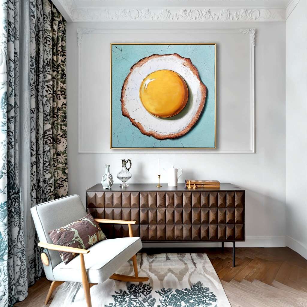 Original Pop Art Fried Egg Oil Painting on Canvas #MOP0076