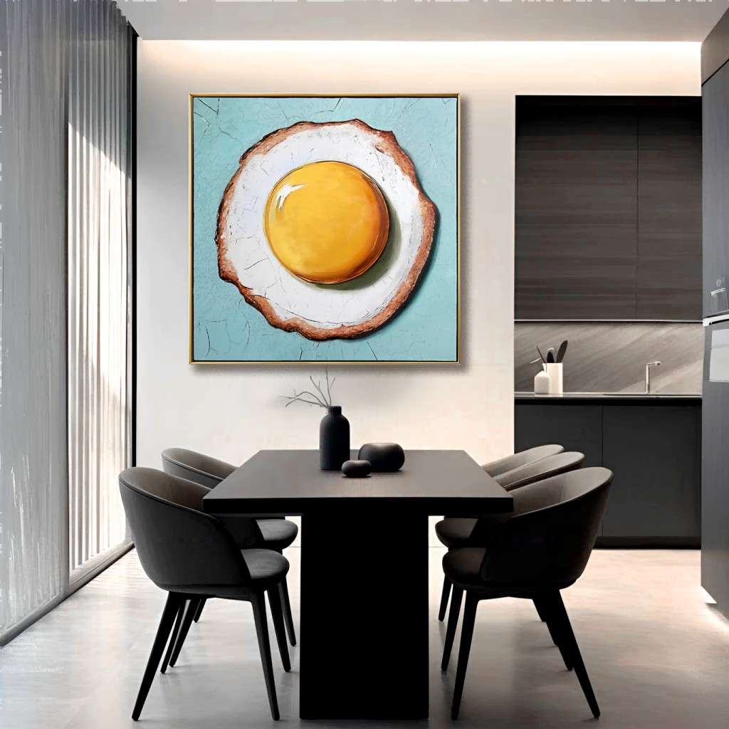 Original Pop Art Fried Egg Oil Painting on Canvas #MOP0076