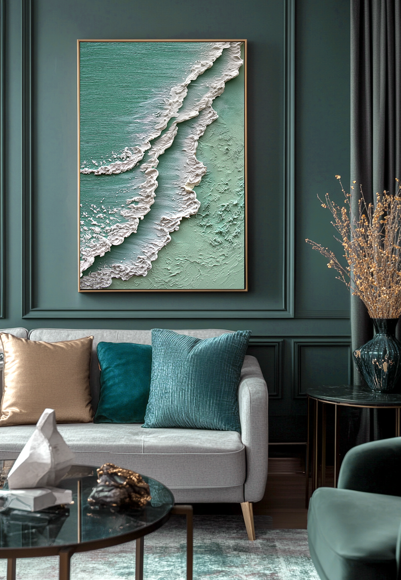 Coastal Serenity – Textured Ocean Wave Painting