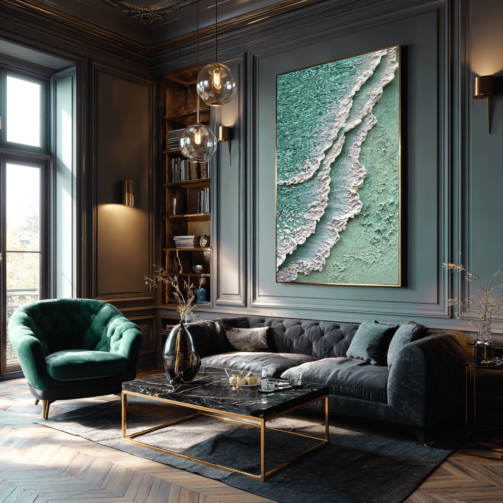 Coastal Serenity – Textured Ocean Wave Painting