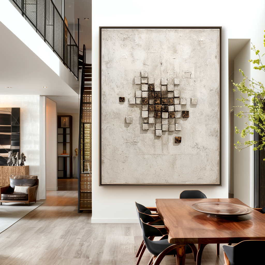 Textured cubes in an abstract geometric arrangement on a white background.