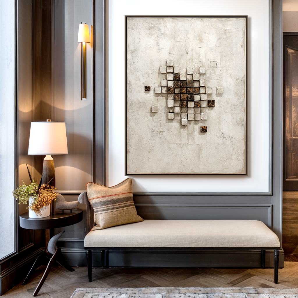 Textured cubes in an abstract geometric arrangement on a white background.