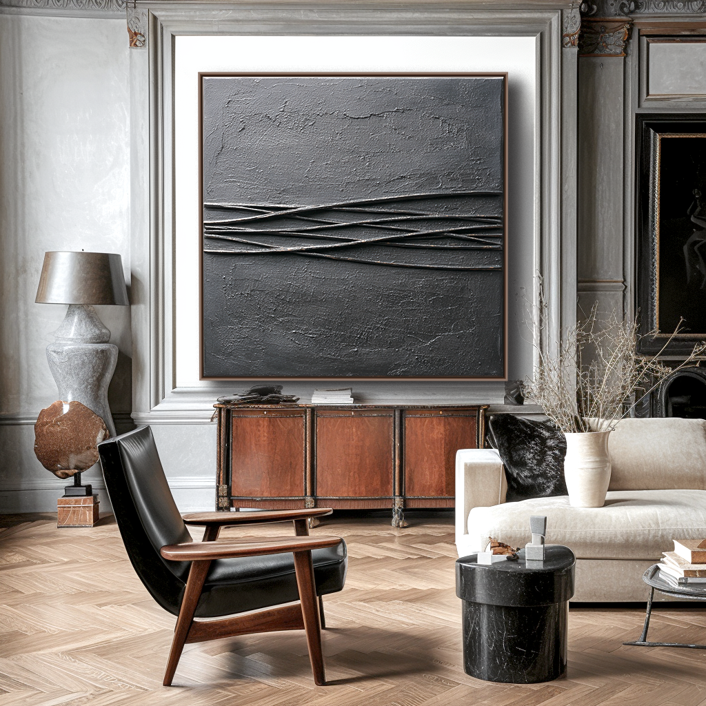 Abstract Black Textured Art - Wavy Lines