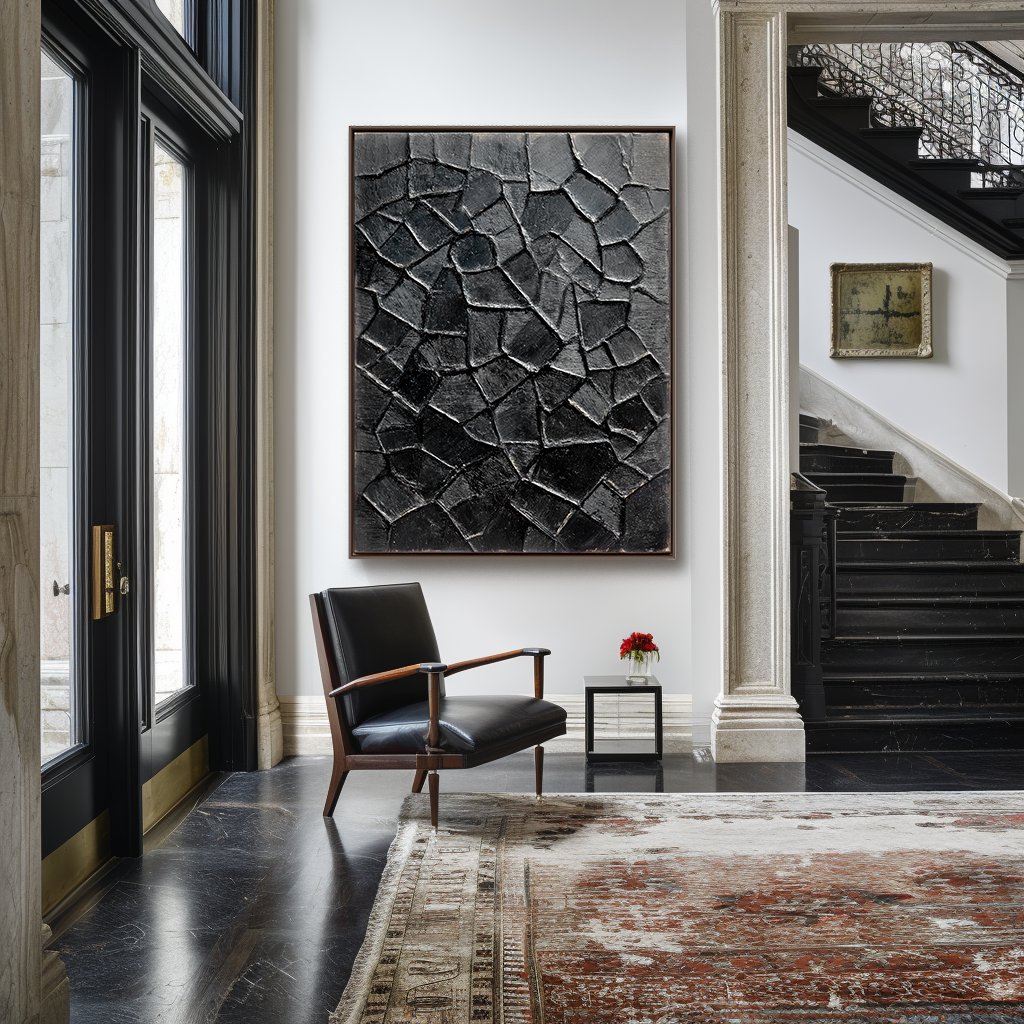 Abstract Textured Art - Cracked Black Surface Design