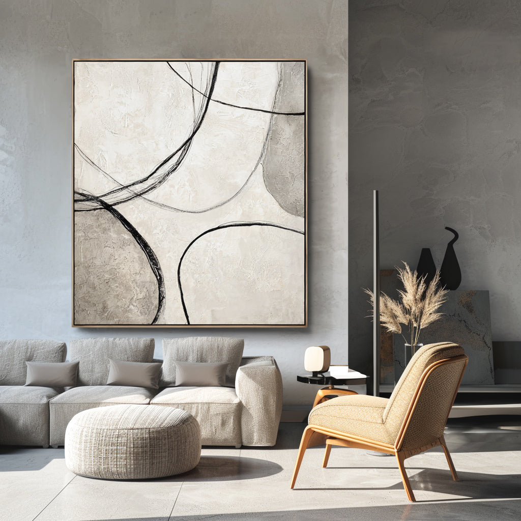 Abstract geometric lines in black and white with a textured minimalist design.