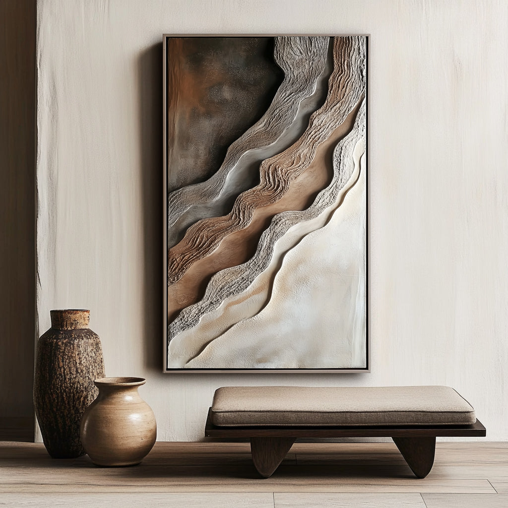 Layered Earth — Vertical Textured Neutral Abstract Art