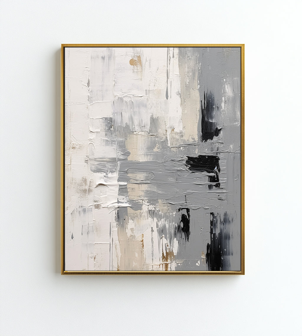 Minimalist textured abstract painting with layered brushstrokes in neutral tones, perfect for modern home decor.