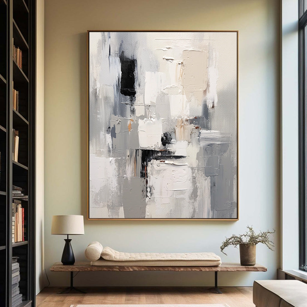 Modern textured abstract painting with thick neutral layers, ideal for minimalist and Wabi-Sabi interior decor.