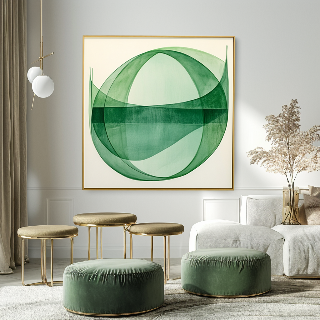 Green Abstract Art - Geometric Fluidity in Modern Painting