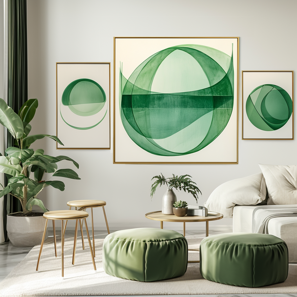 Green Abstract Art - Geometric Fluidity in Modern Painting