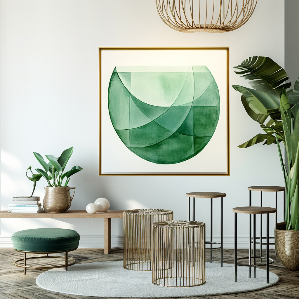 Green Geometric Abstract Art - Fluid Shapes in Soft Tones
