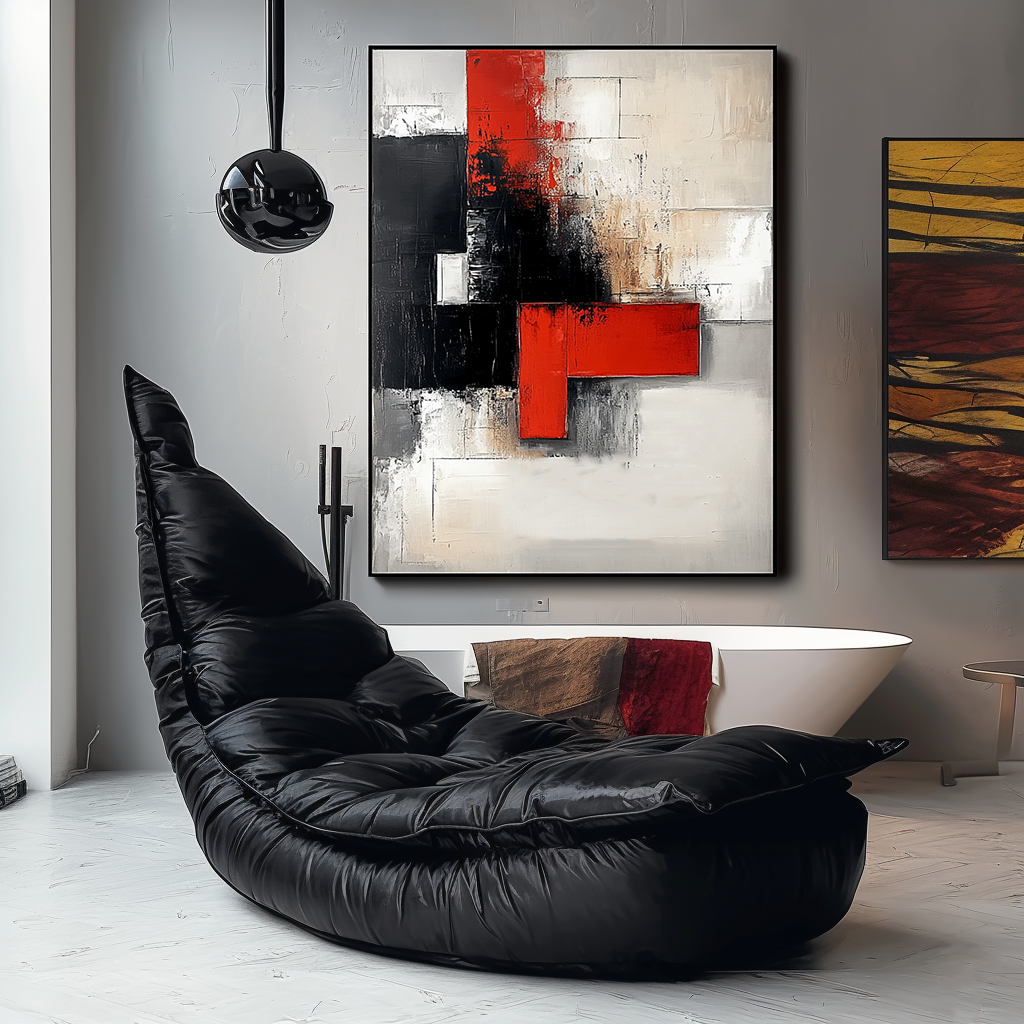 Abstract Expressionism - Black, Red, and White Modern Art