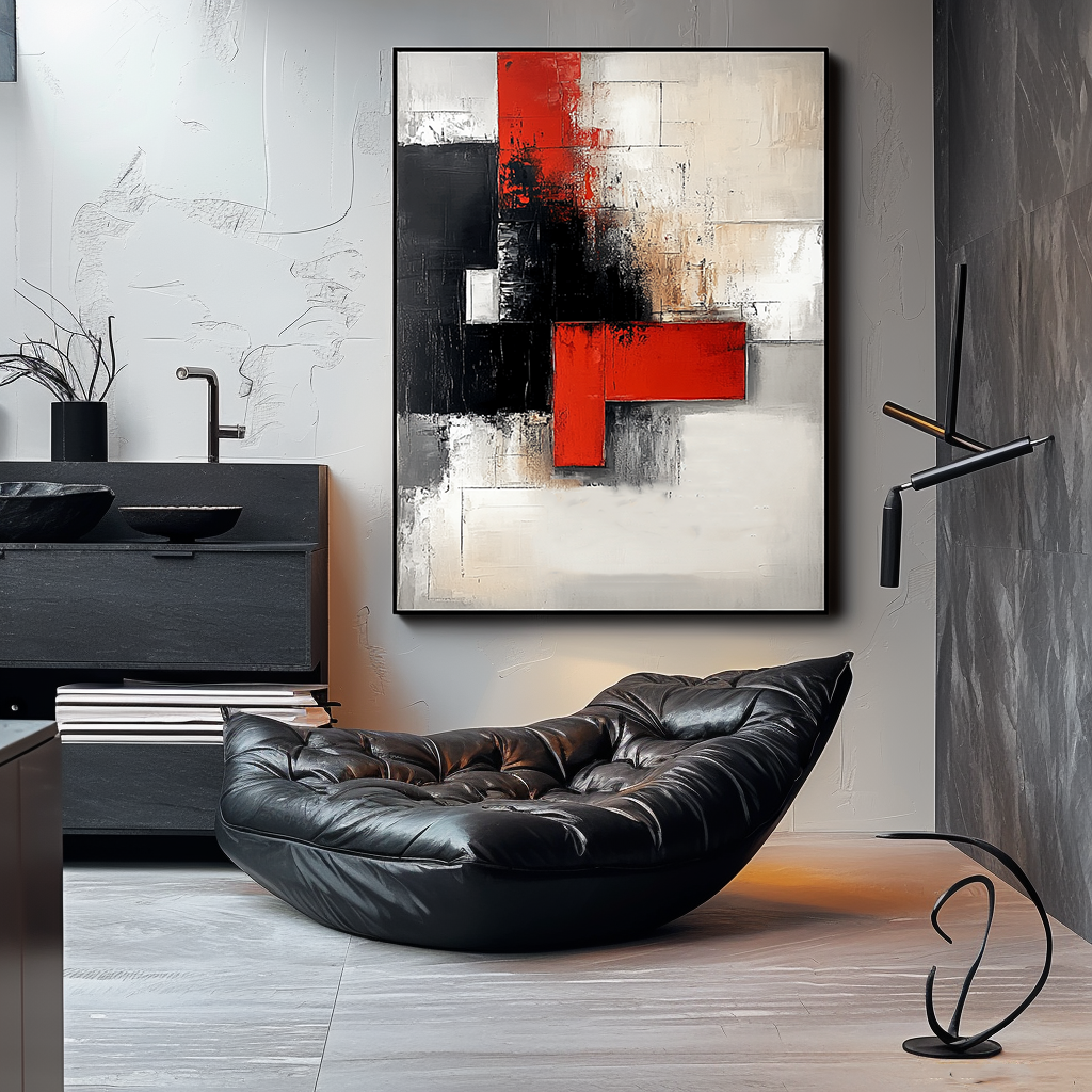 Abstract Expressionism - Black, Red, and White Modern Art