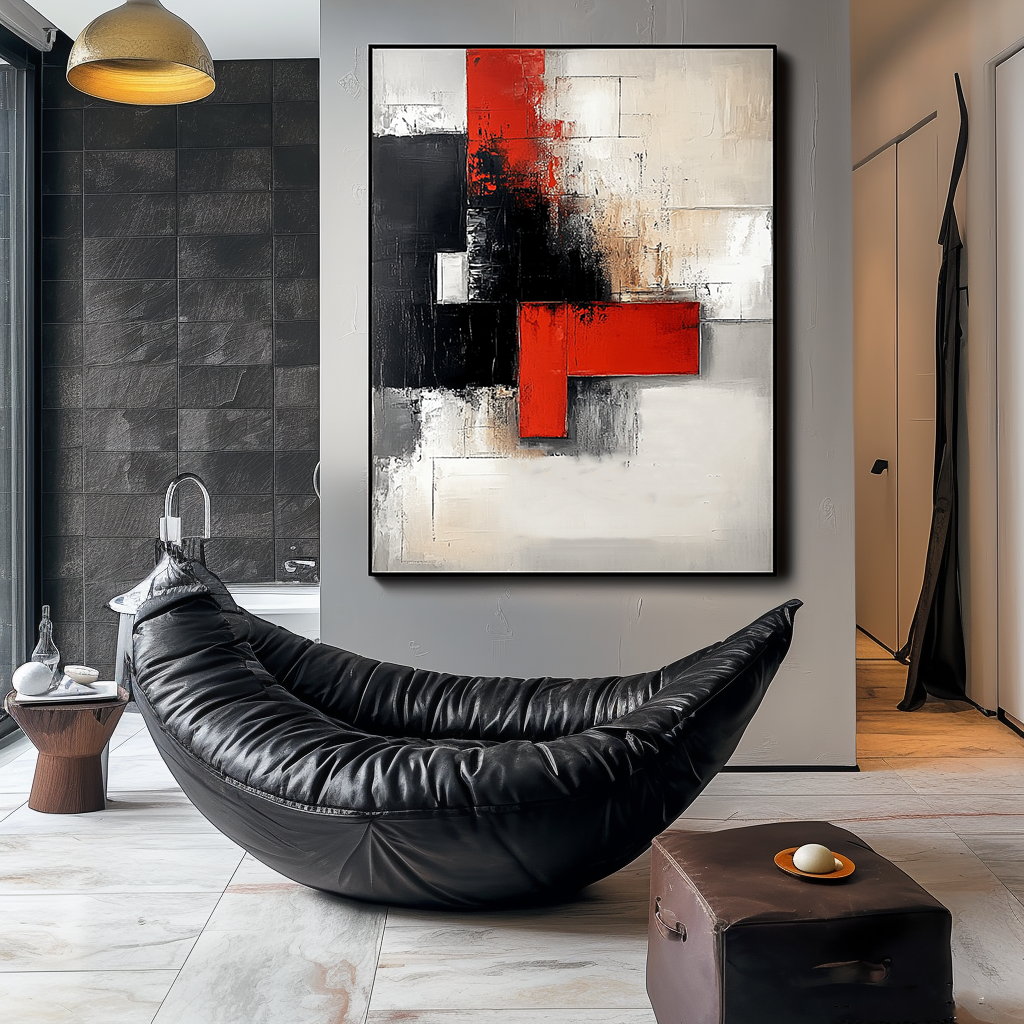Abstract Expressionism - Black, Red, and White Modern Art